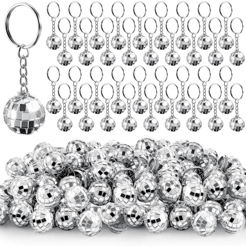 Henoyso mini disco ball keychain in silver mirror finish, ideal for party favors.