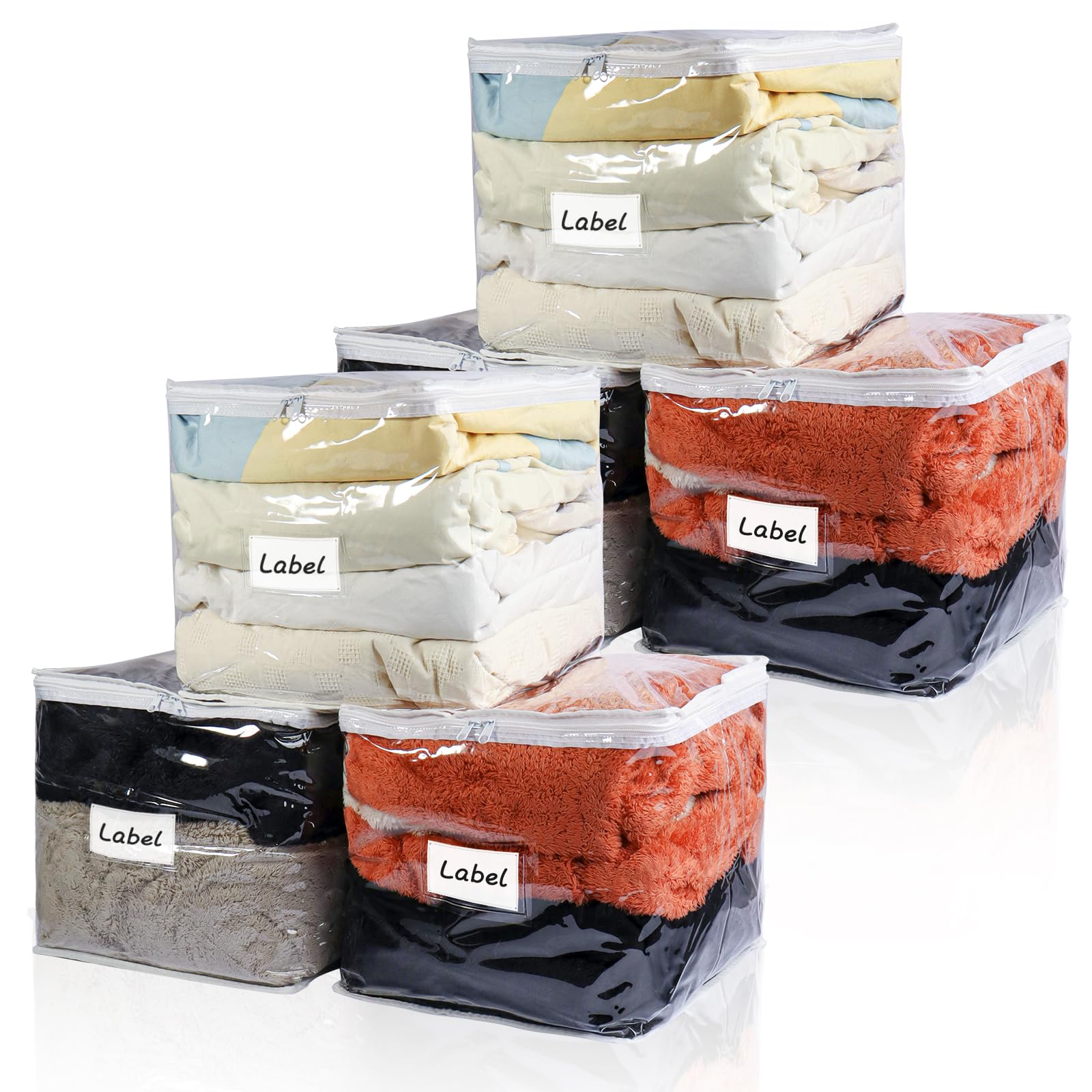 Heonay clear zippered storage bags front view showing transparency and size