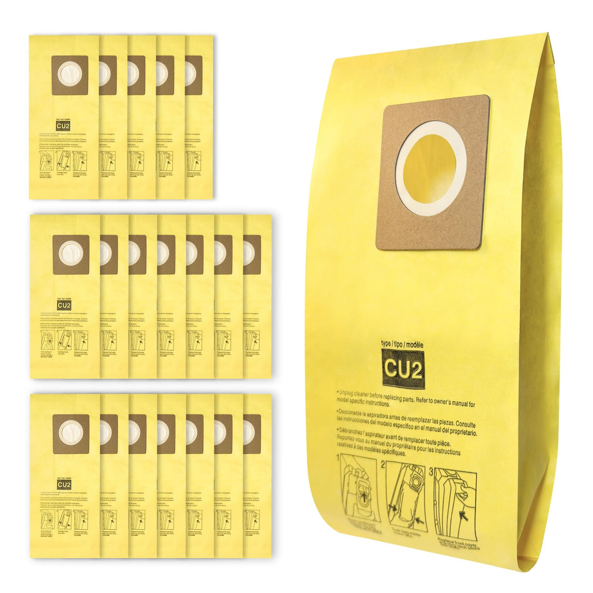 HeptaFiltra AH10243 20-pack packaging demonstrates value pack for Hoover bag replacements.