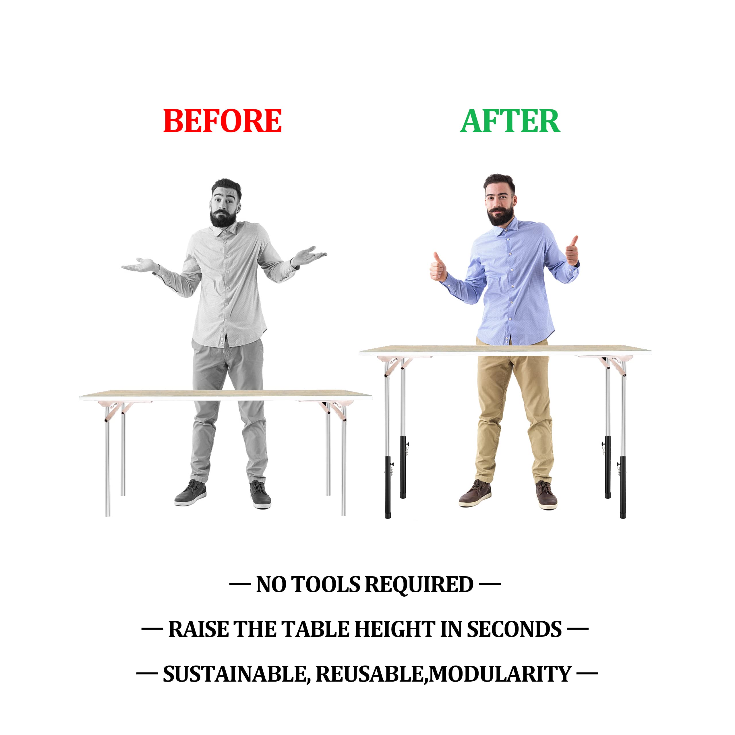 Herbert-FTY folding table risers for bent legs with four height options for flexibility.