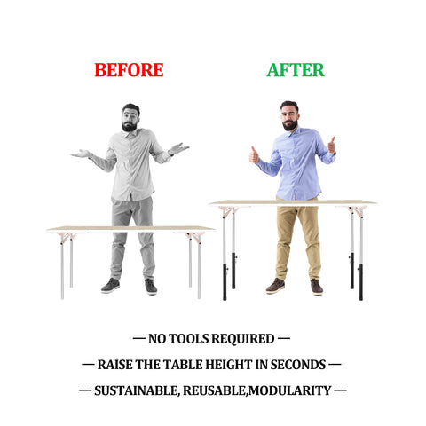 Herbert-FTY folding table risers for bent legs with four height options for flexibility.