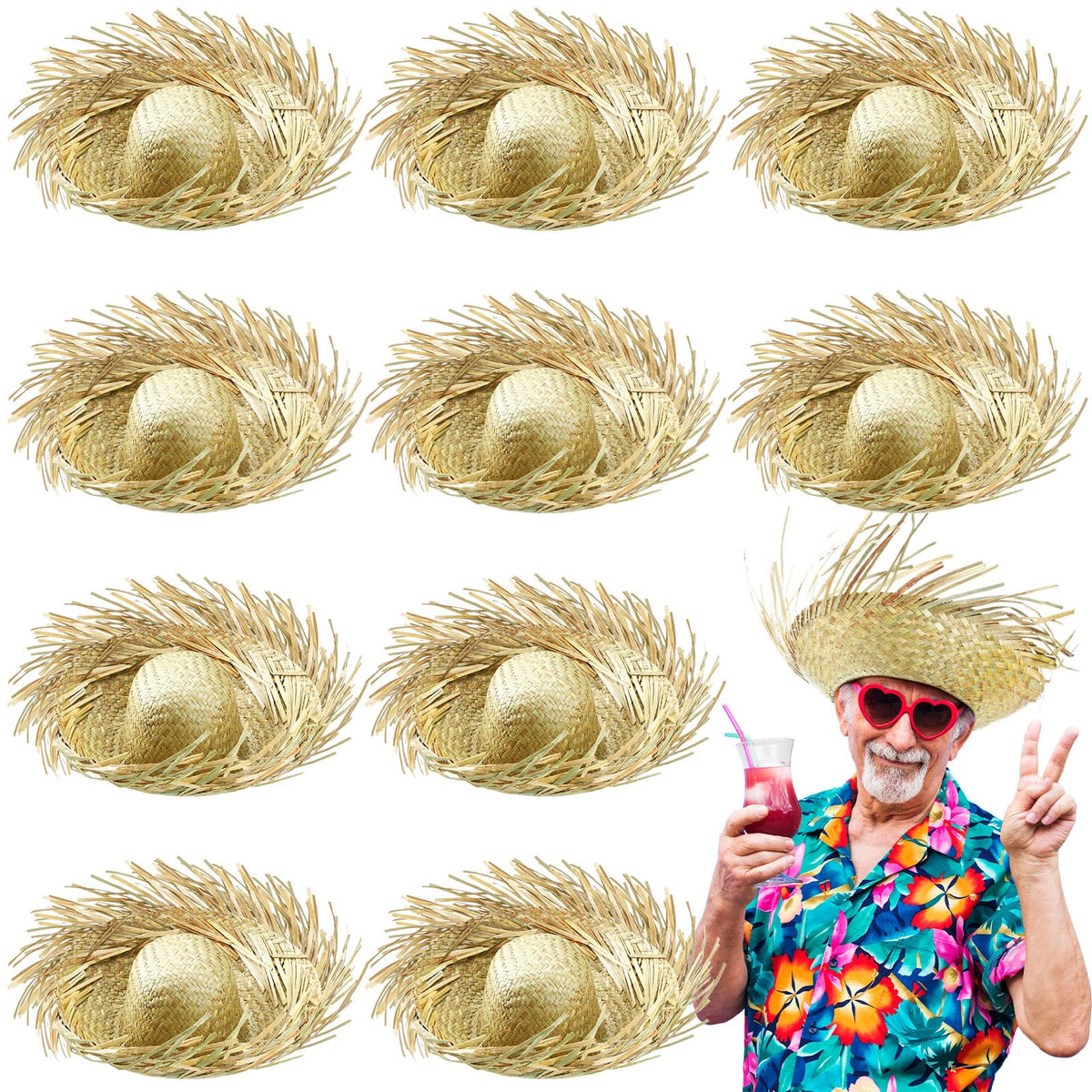 Hercicy Hawaiian straw hat in luau style for outdoor events