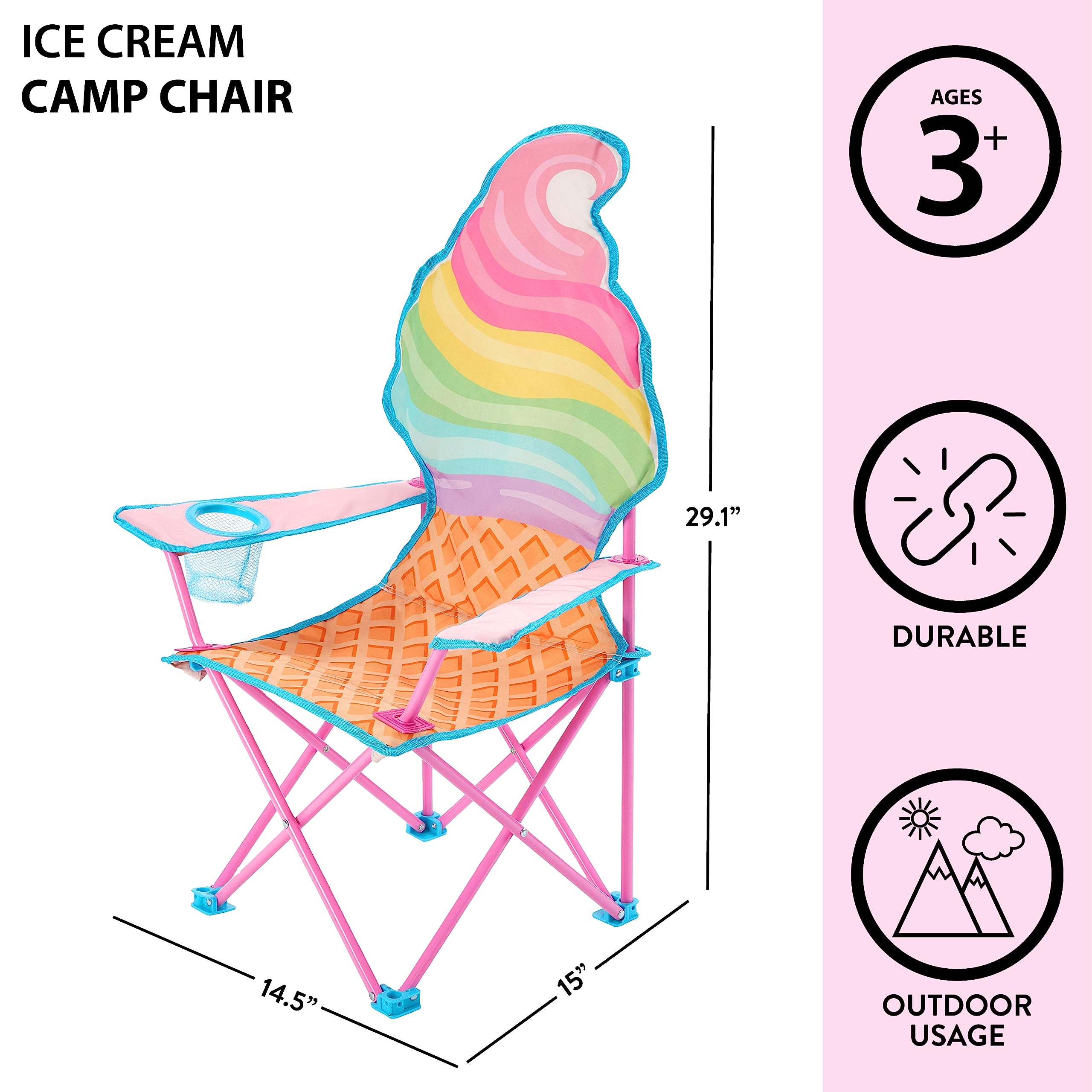 Heritage Kids ice cream camp chair side view highlighting sturdy frame and portability