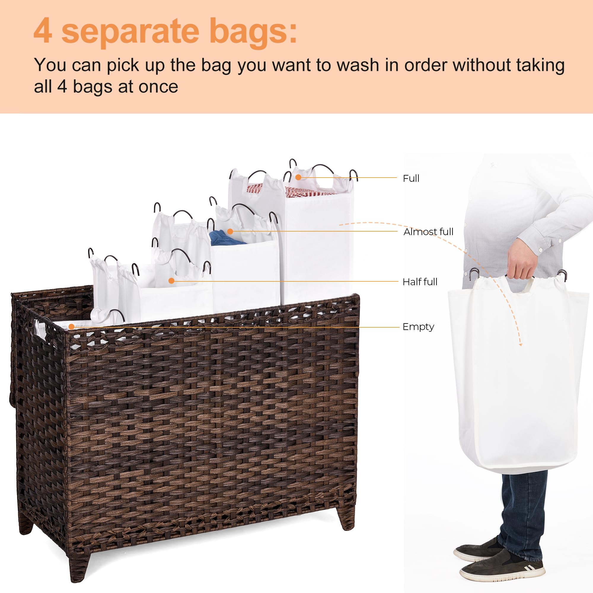 Hermina hamper with heightened feet prevents moisture and floor scratches