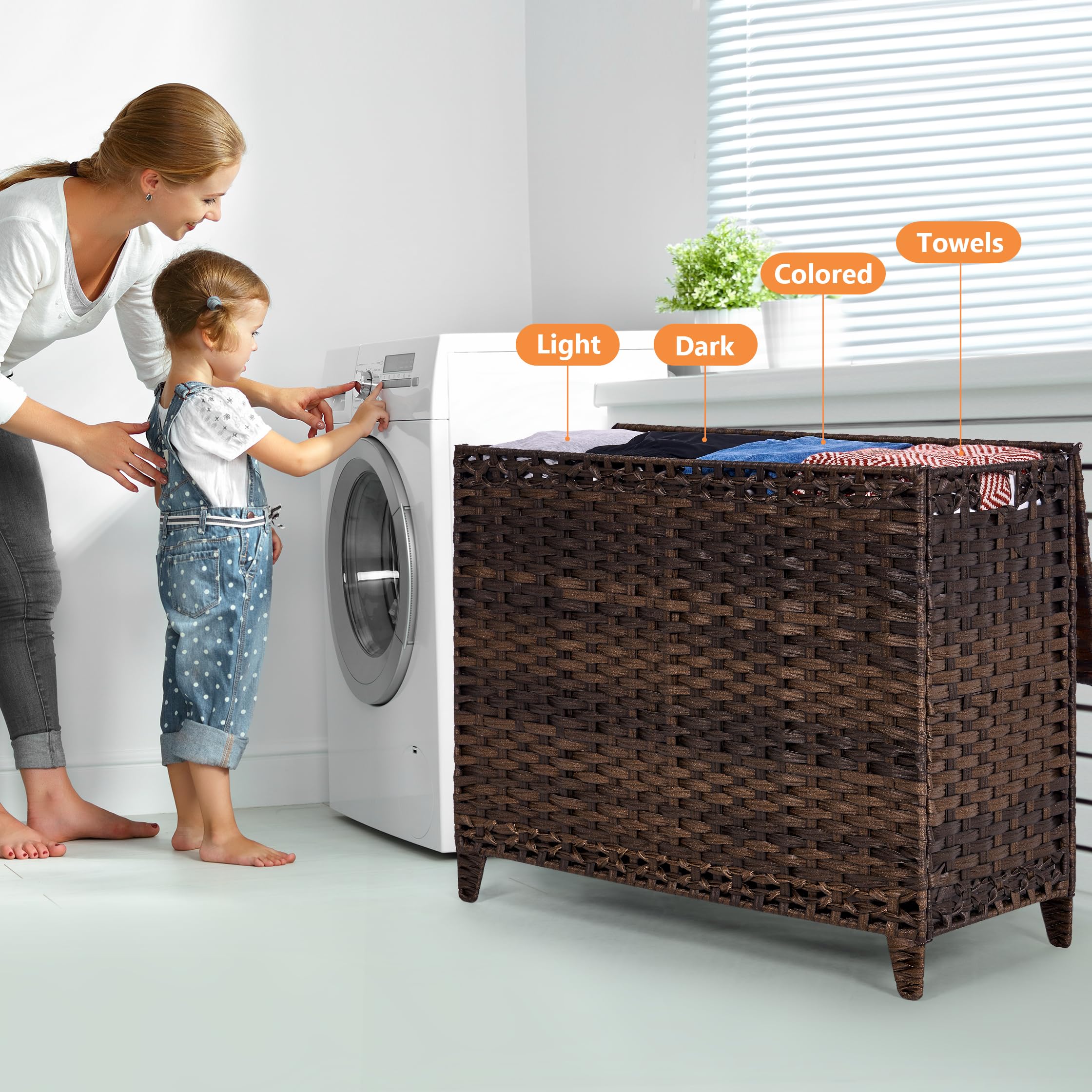 Hermina laundry hamper lid with rattan protects clothes from dust