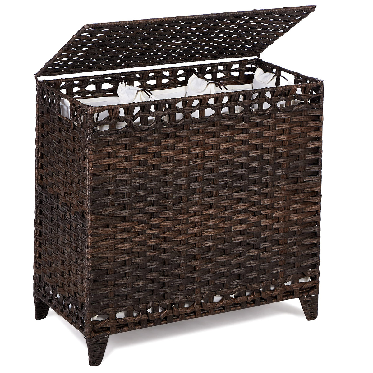 Hermina laundry hamper lid close-up keeps dust away.