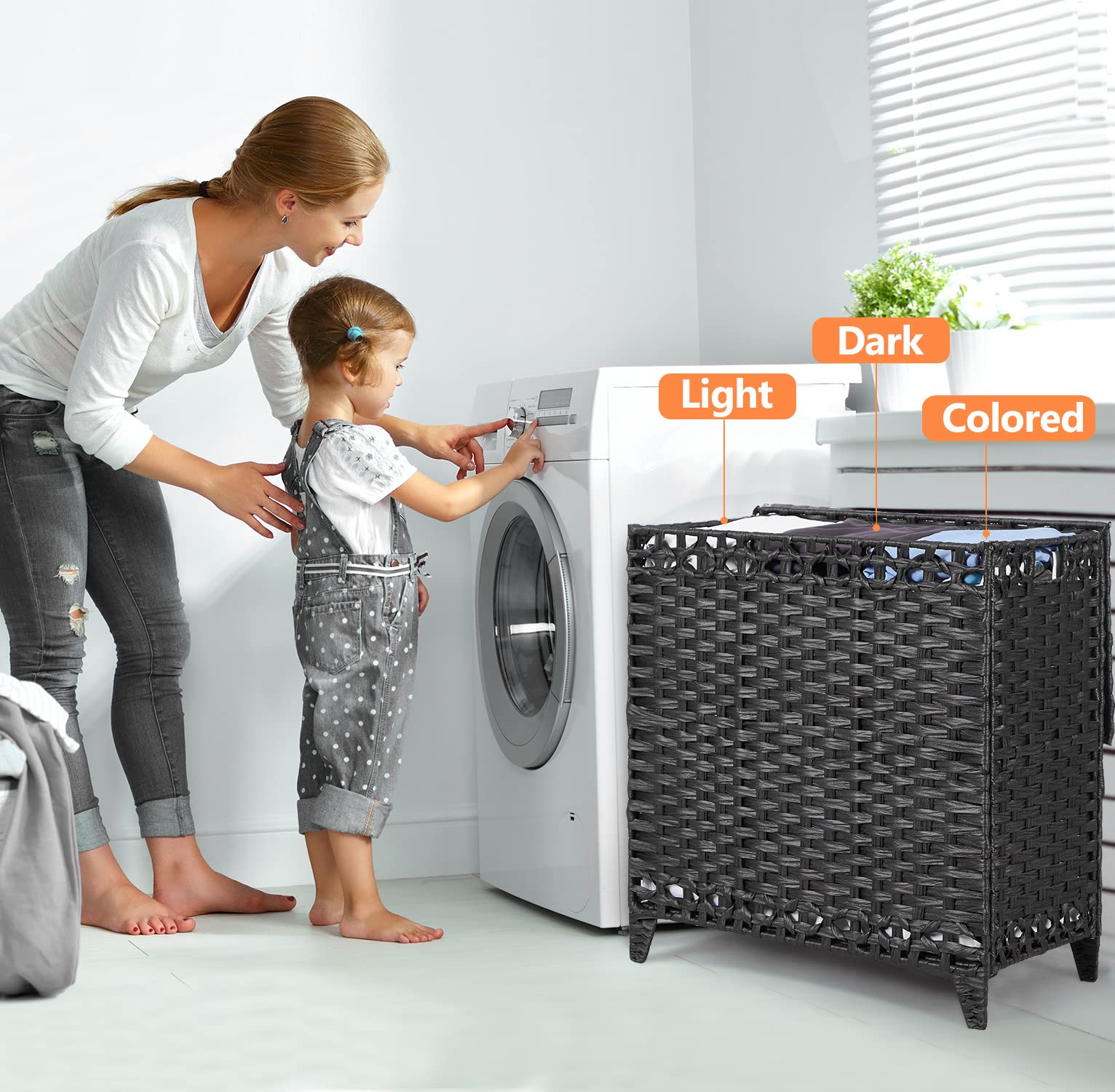 Hermina’s rattan lid keeps clothes dust-free and smelling fresh between washes.