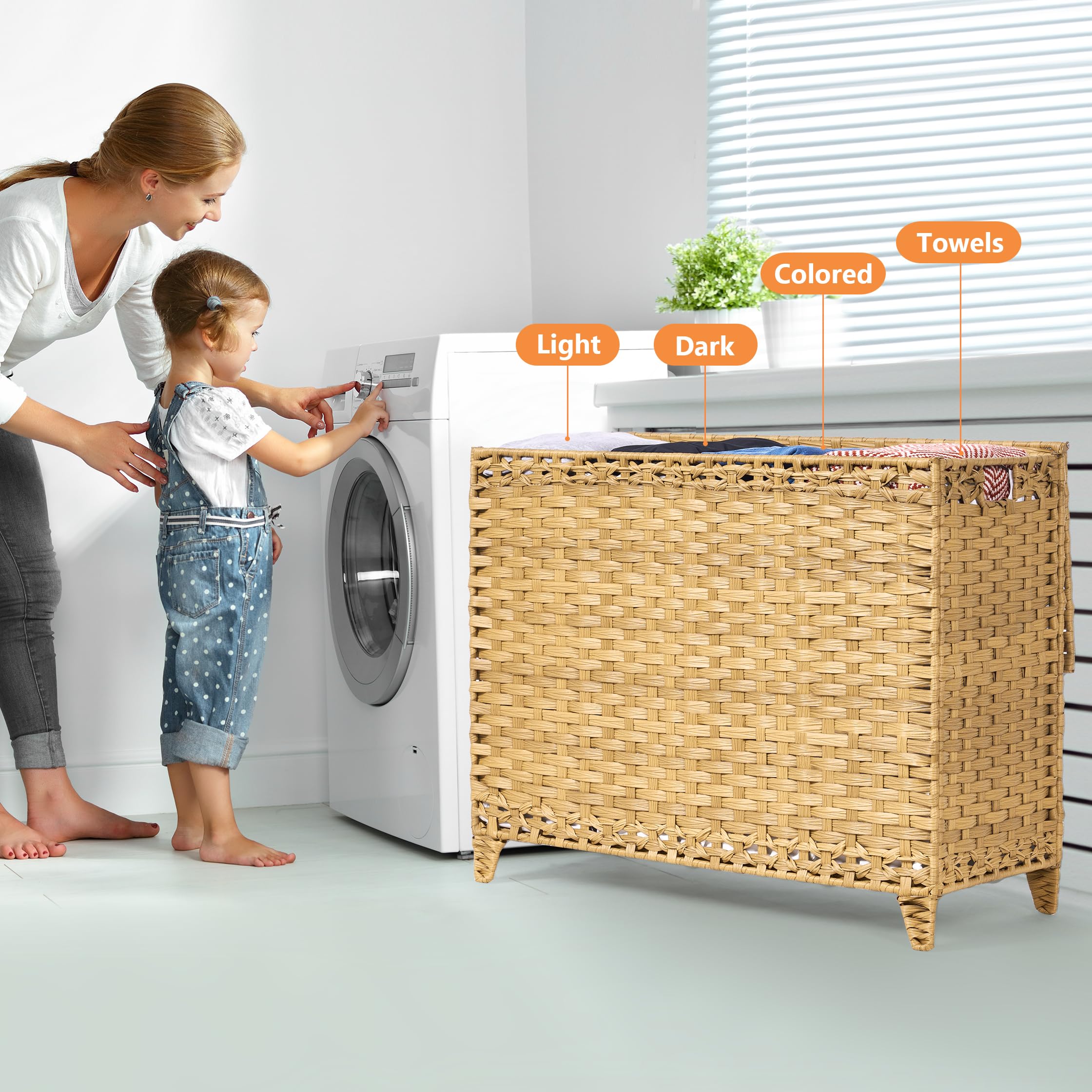 Hermina with rattan lid protecting laundry from dust and odors