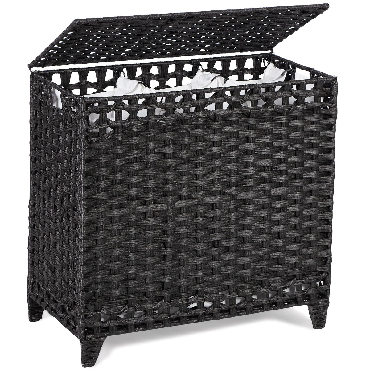 Hermina laundry hamper with three removable liners for easy sorting.