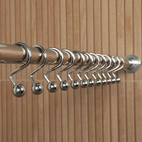 Standard-rod compatibility and linen or plastic curtains in use.