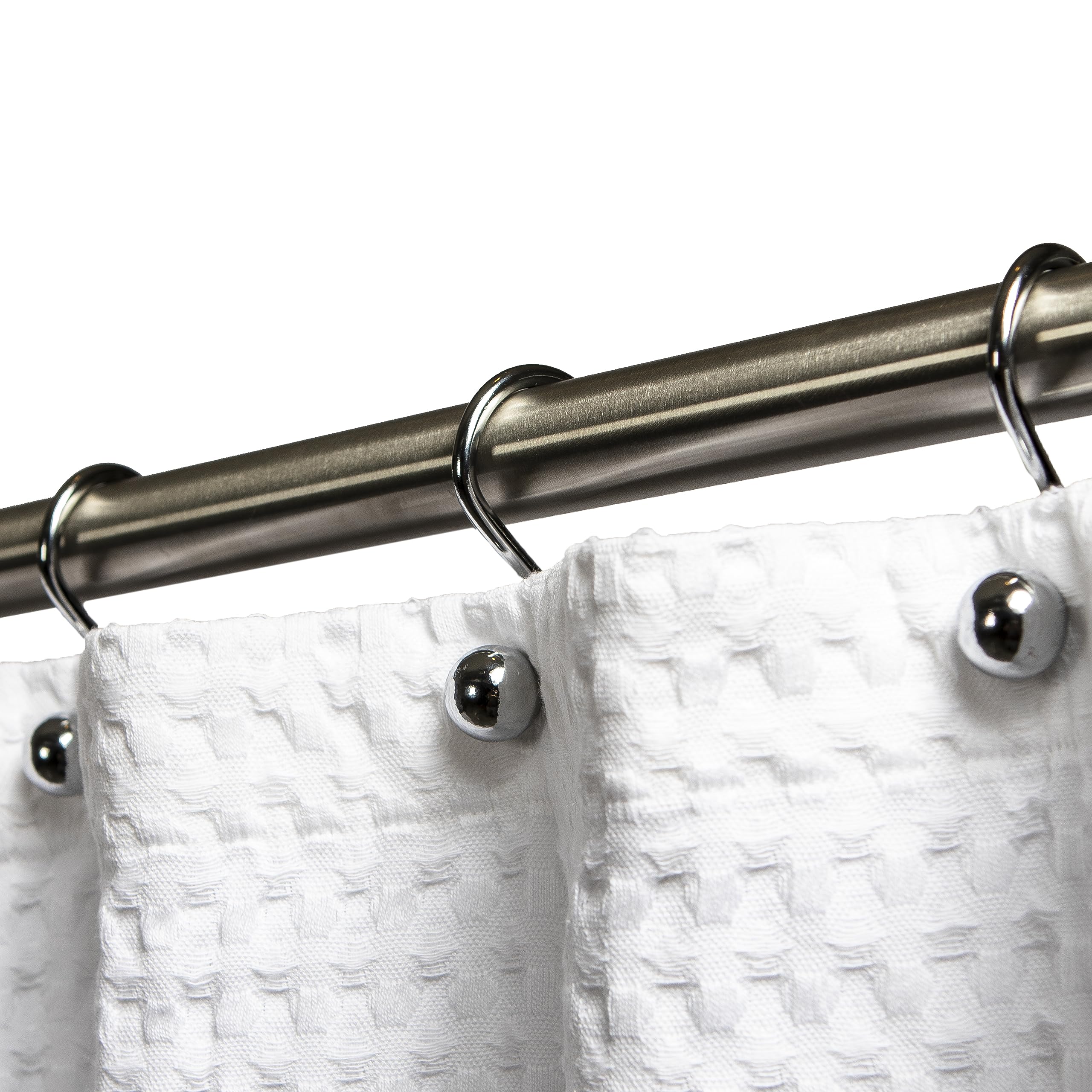 Hermosa Collection S shower curtain hooks in chrome finish for secure, smooth movement.