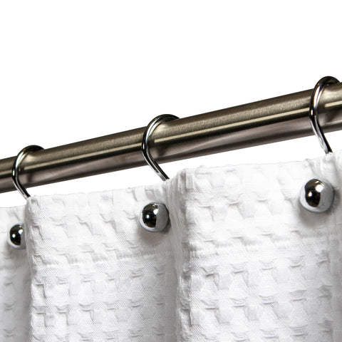 Hermosa Collection S shower curtain hooks in chrome finish for secure, smooth movement.