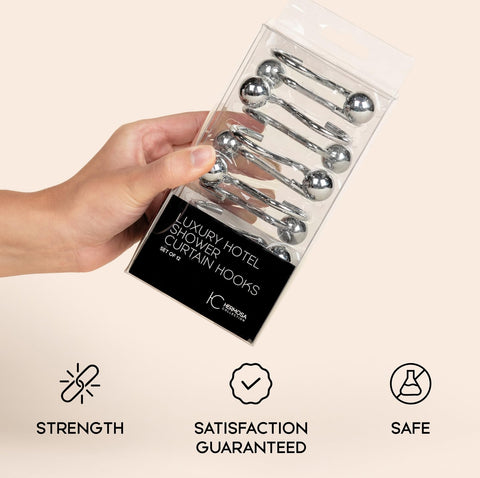 Close-up of chrome finish and ball-end design for snag-free hanging.