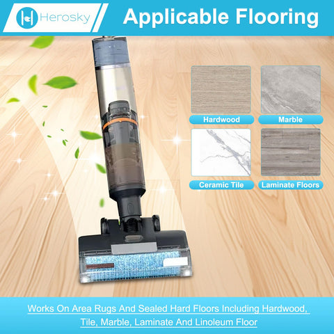 Herosky WD161 multi-surface cleaning on sealed floors and area rugs.