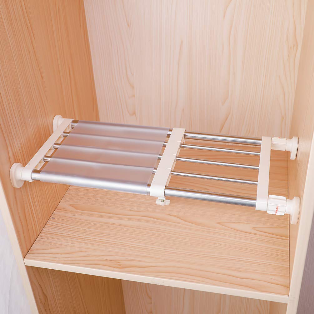 Hershii closet tension shelf extendable in-wardrobe organizer boosts storage.