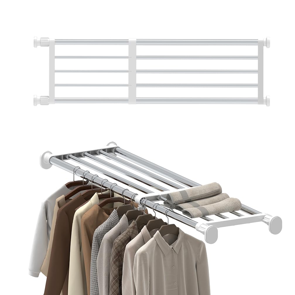 Hershii expandable rod closet system assembly shows tool-free setup for quick closet organization.