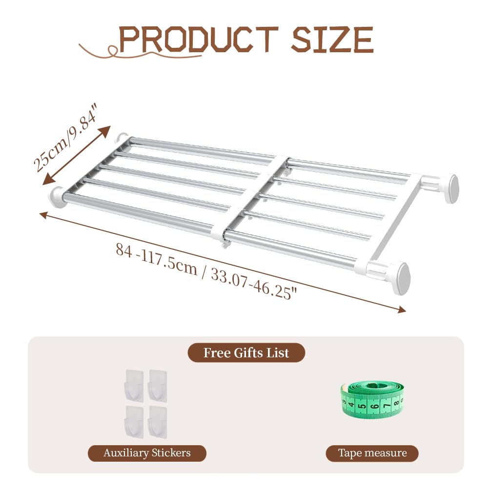 Hershii expandable rod closet system shelf and shoe organization in one unit.