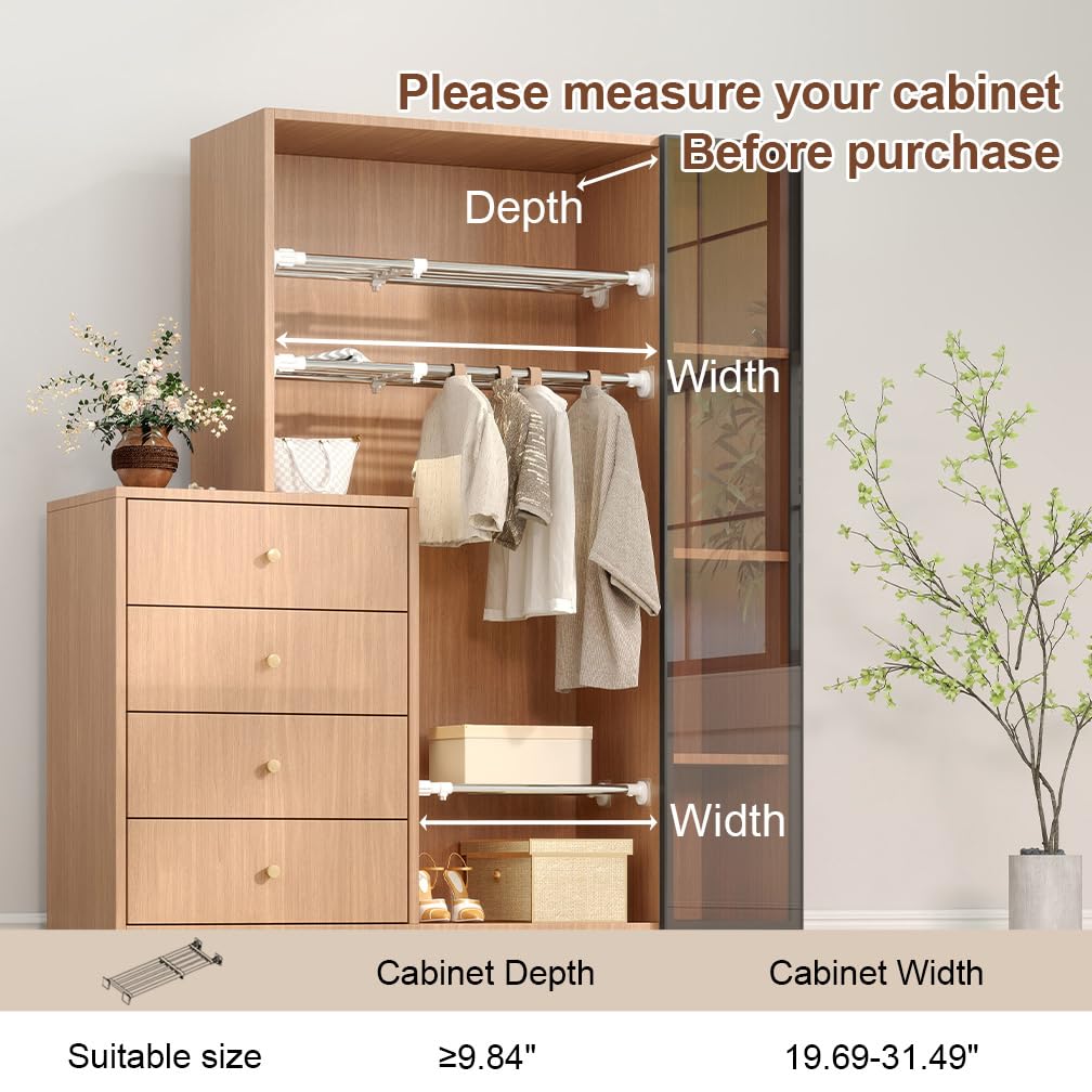 Hershii Expandable Shelf Rod used as a shoe rack in a tidy closet.
