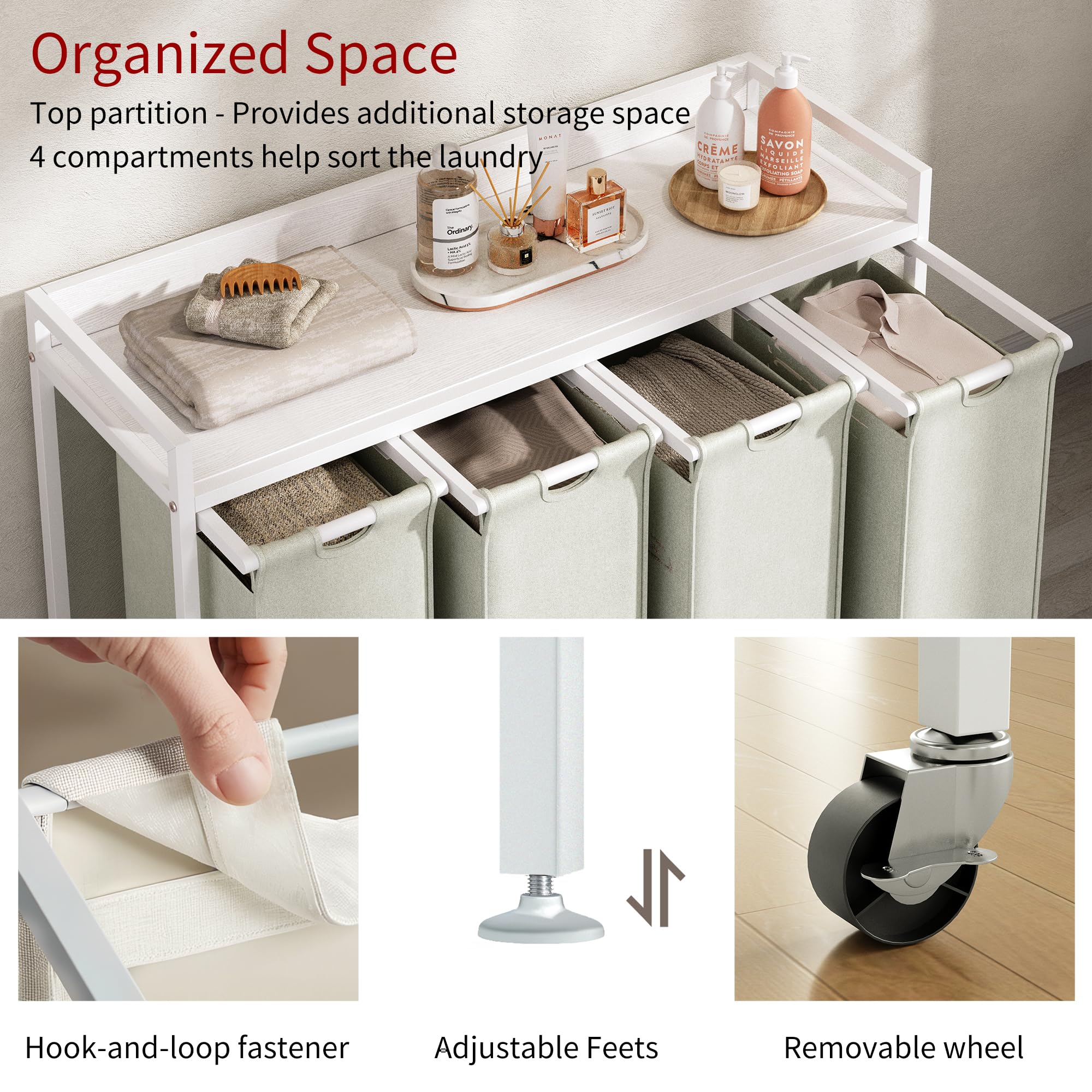 Detachable wheels and pull-out bags enable effortless moving of the unit.