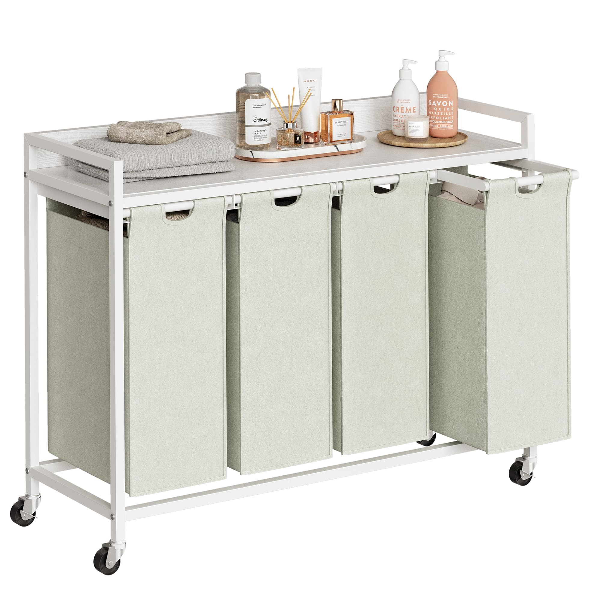 Herture laundry hamper with shelf in white for organized storage across rooms.
