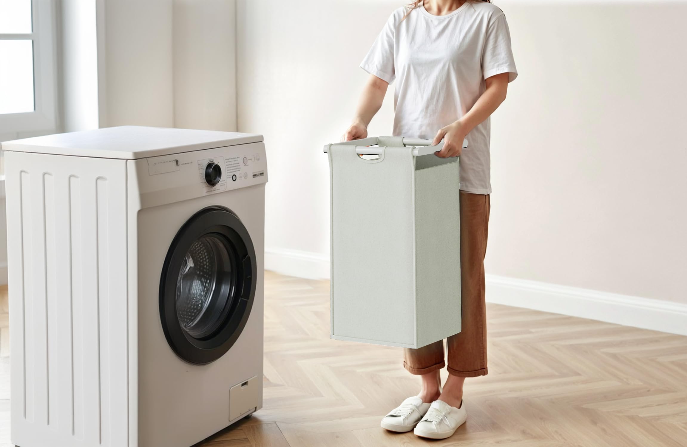 Ideal for laundry room, bathroom, or bedroom organization in a white finish.
