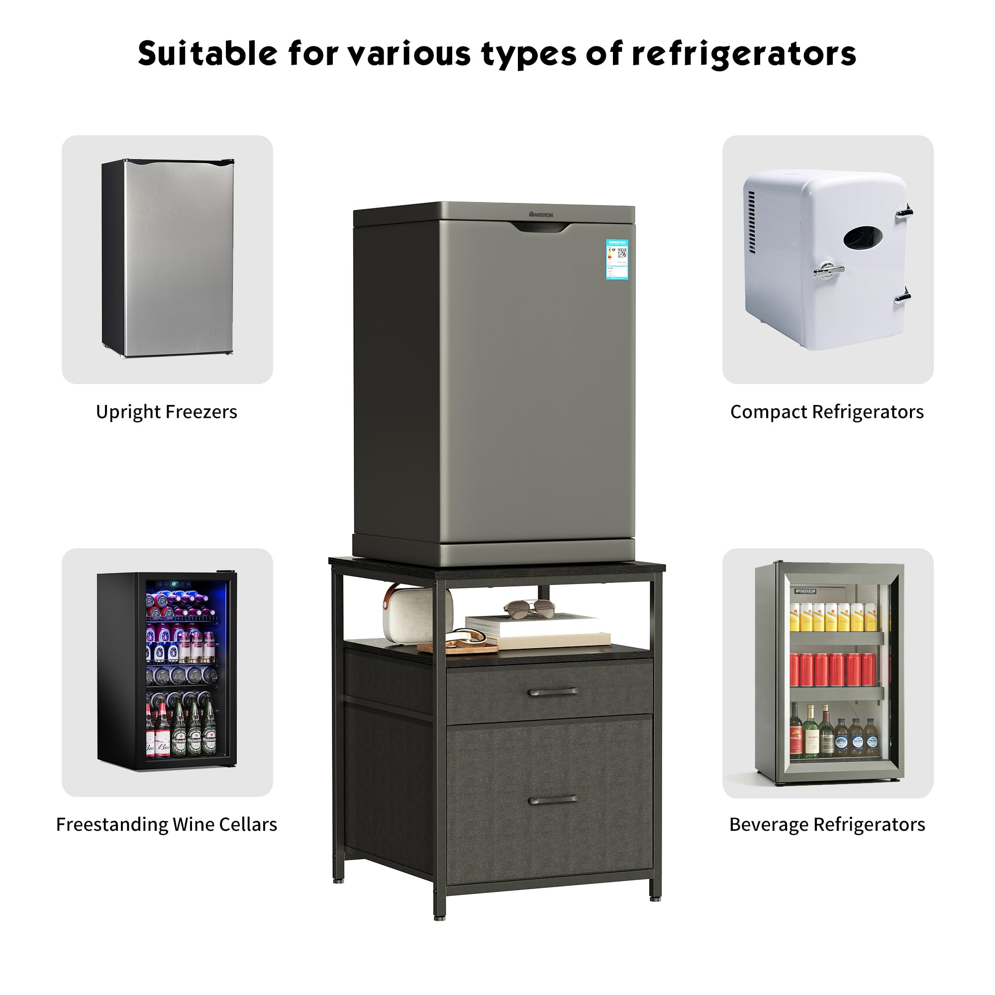 Herture mini-fridge-stand dimension label highlighting height and footprint
