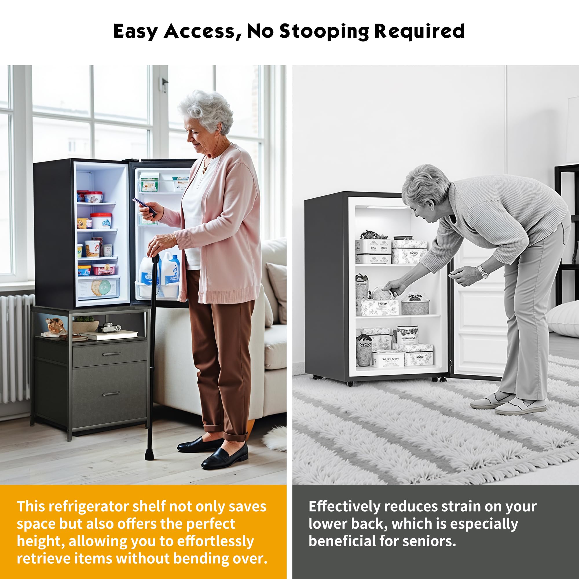 Herture mini-fridge-stand used in dorm or apartment settings for versatile placement