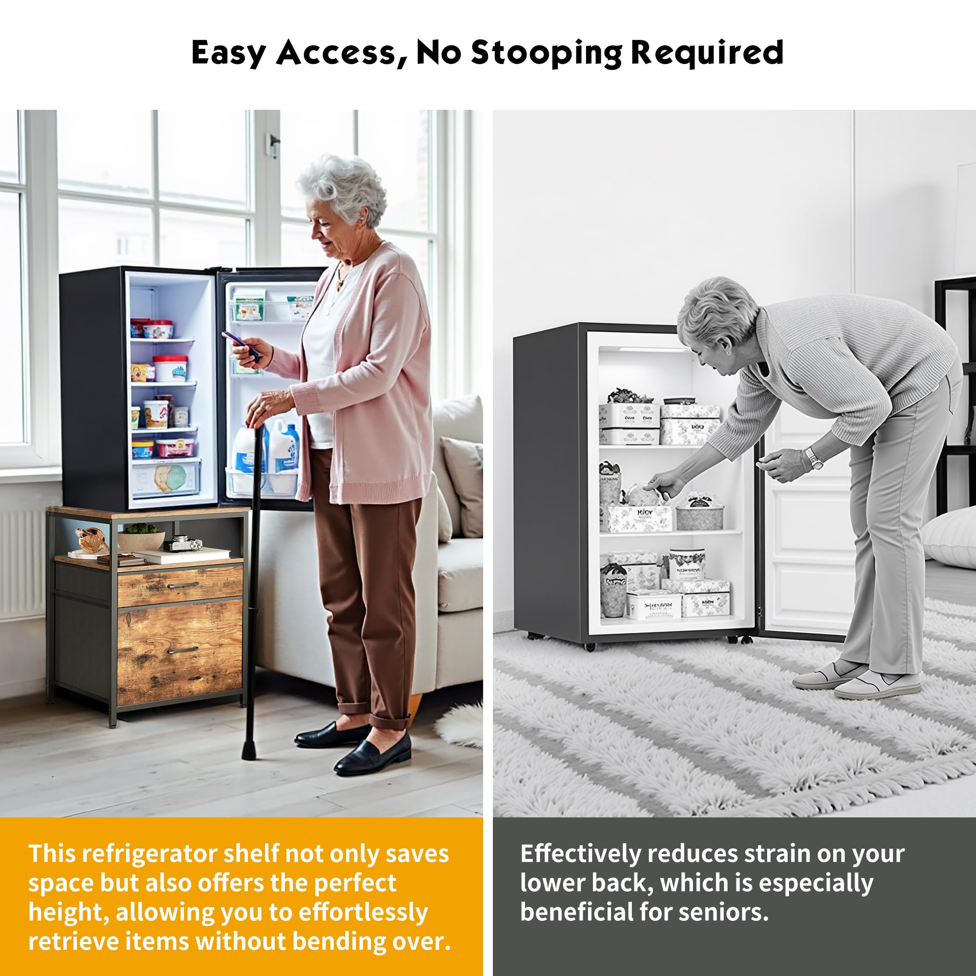 Herture mini fridge stand in a dorm setting shows practical elevated storage.