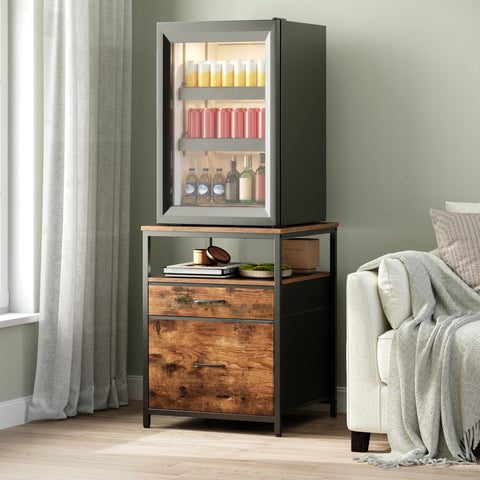 Herture mini fridge stand side view demonstrates compact, space-saving profile.