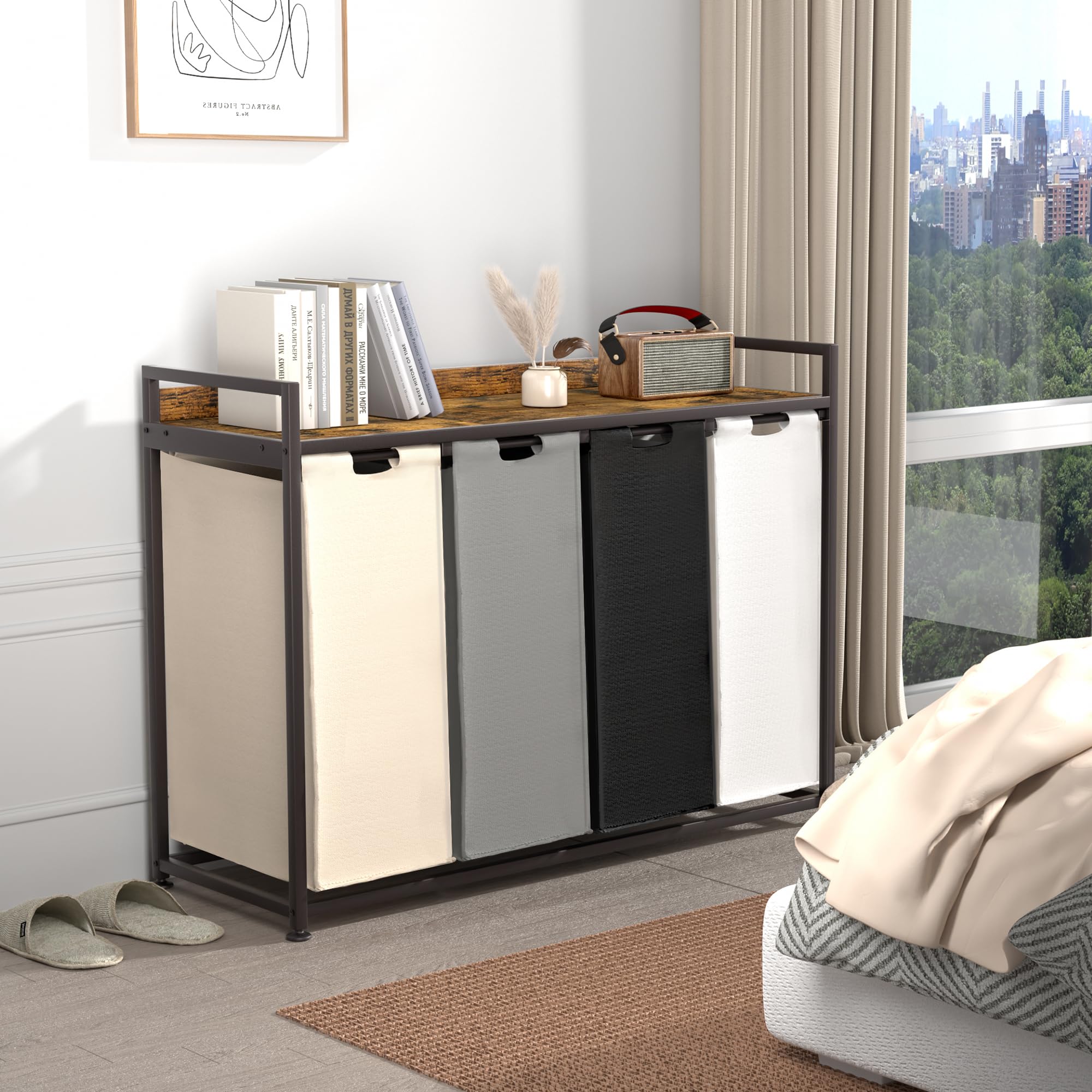 Herture pull-out bags provide easy access when loading laundry.