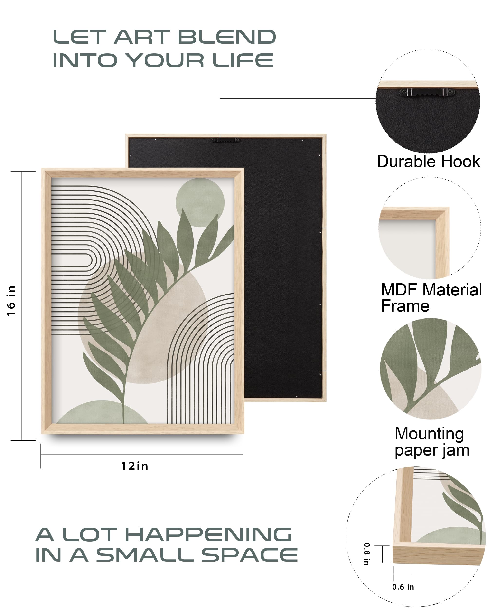 HesenDot Sage Green framed wall art abstract geometry enhances contemporary aesthetics