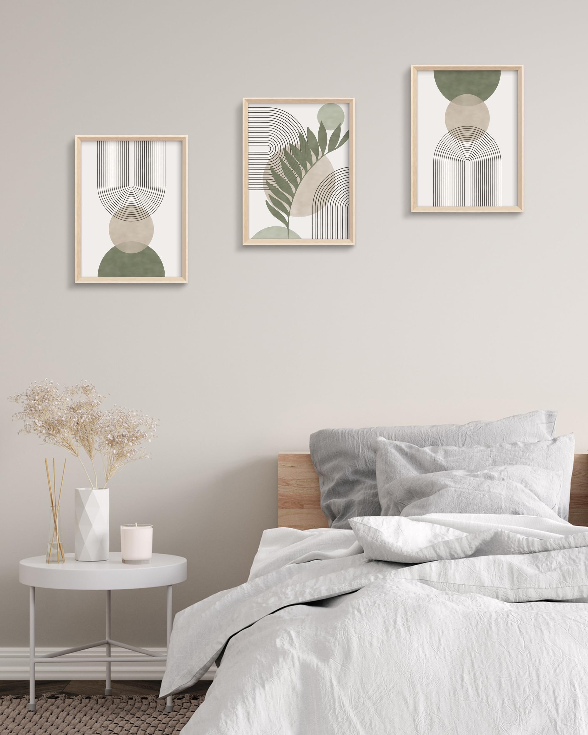 HesenDot Boho Sage Green framed wall art ideal for bedroom decor above bed