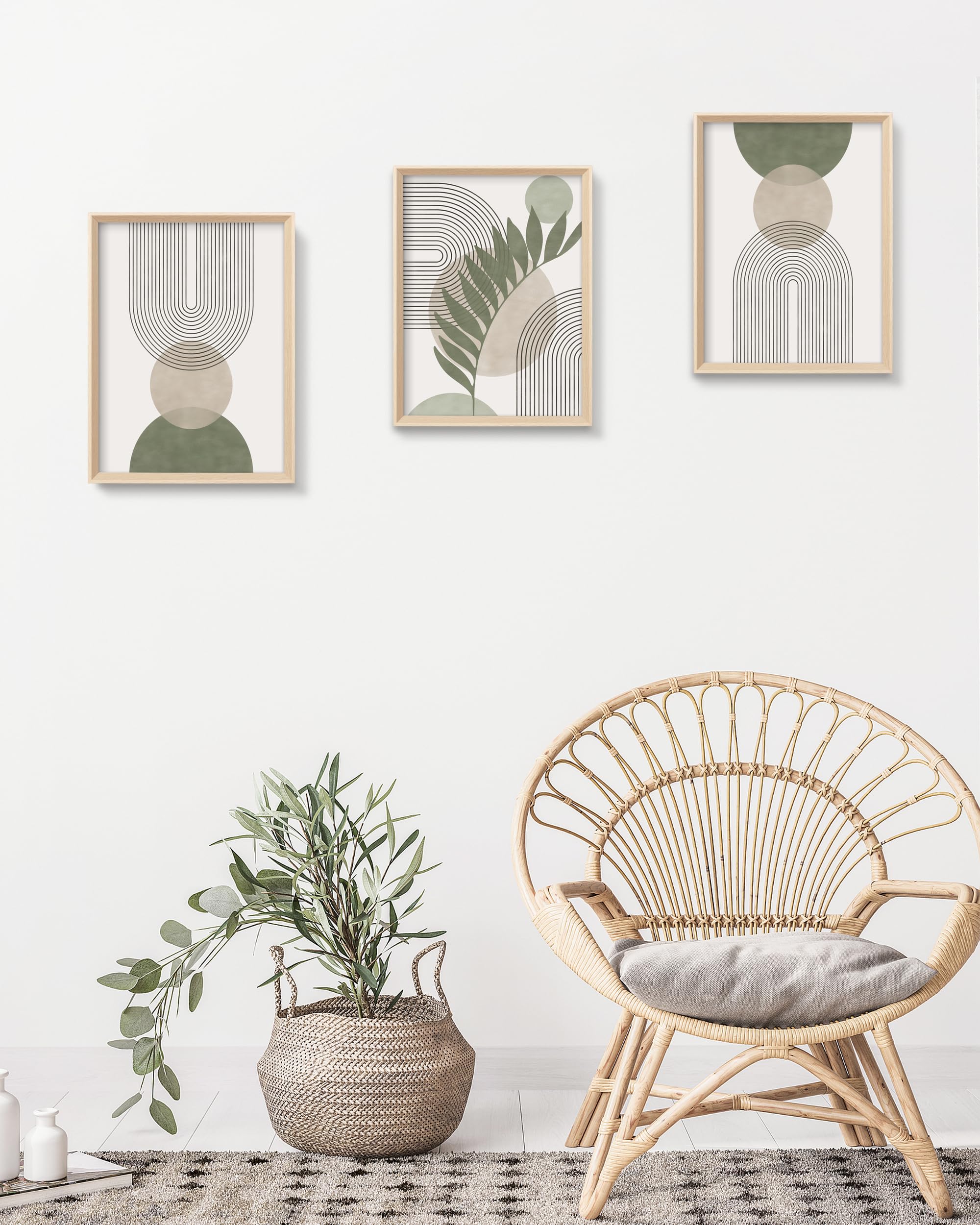 HesenDot Boho Sage Green framed wall art suitable for living rooms