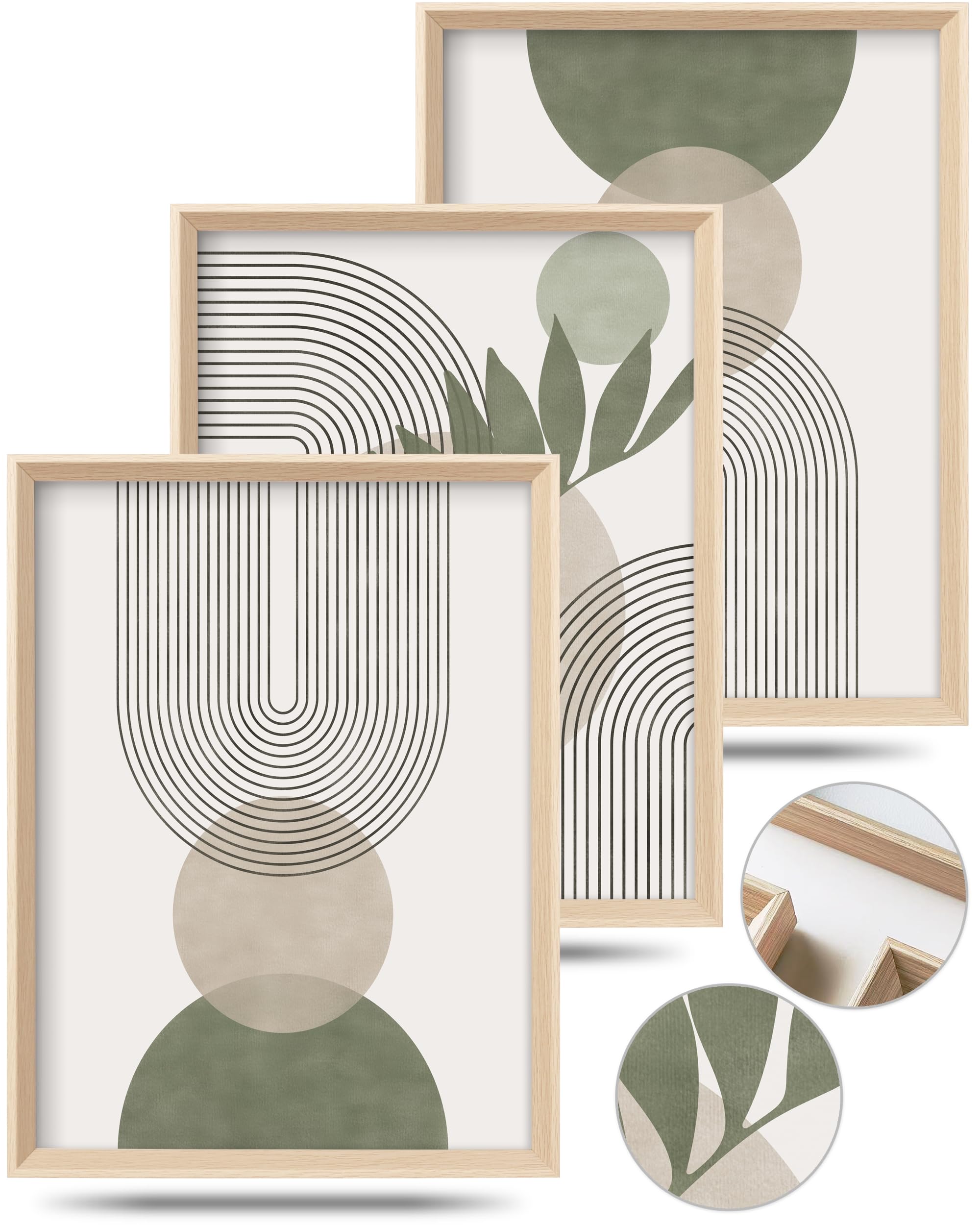 HesenDot Boho Sage Green framed wall art with natural wood frame adds depth to walls