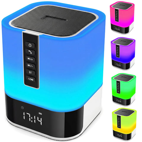Hetyre night light with Bluetooth speaker on bedside table for ambient music