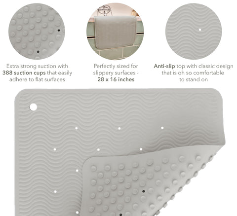 HEVEA bath mat bottom shows 299 suction cups for secure grip