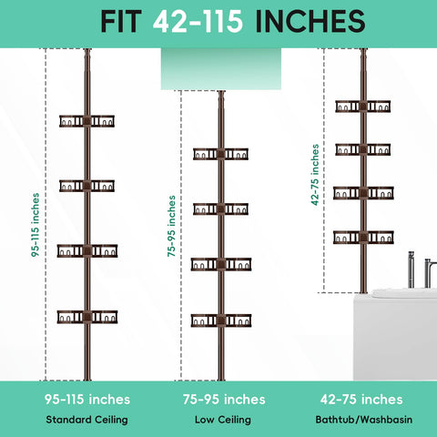 HEVEL tension pole adjustable height demonstrates 62-115 inch range for versatile bottle storage.