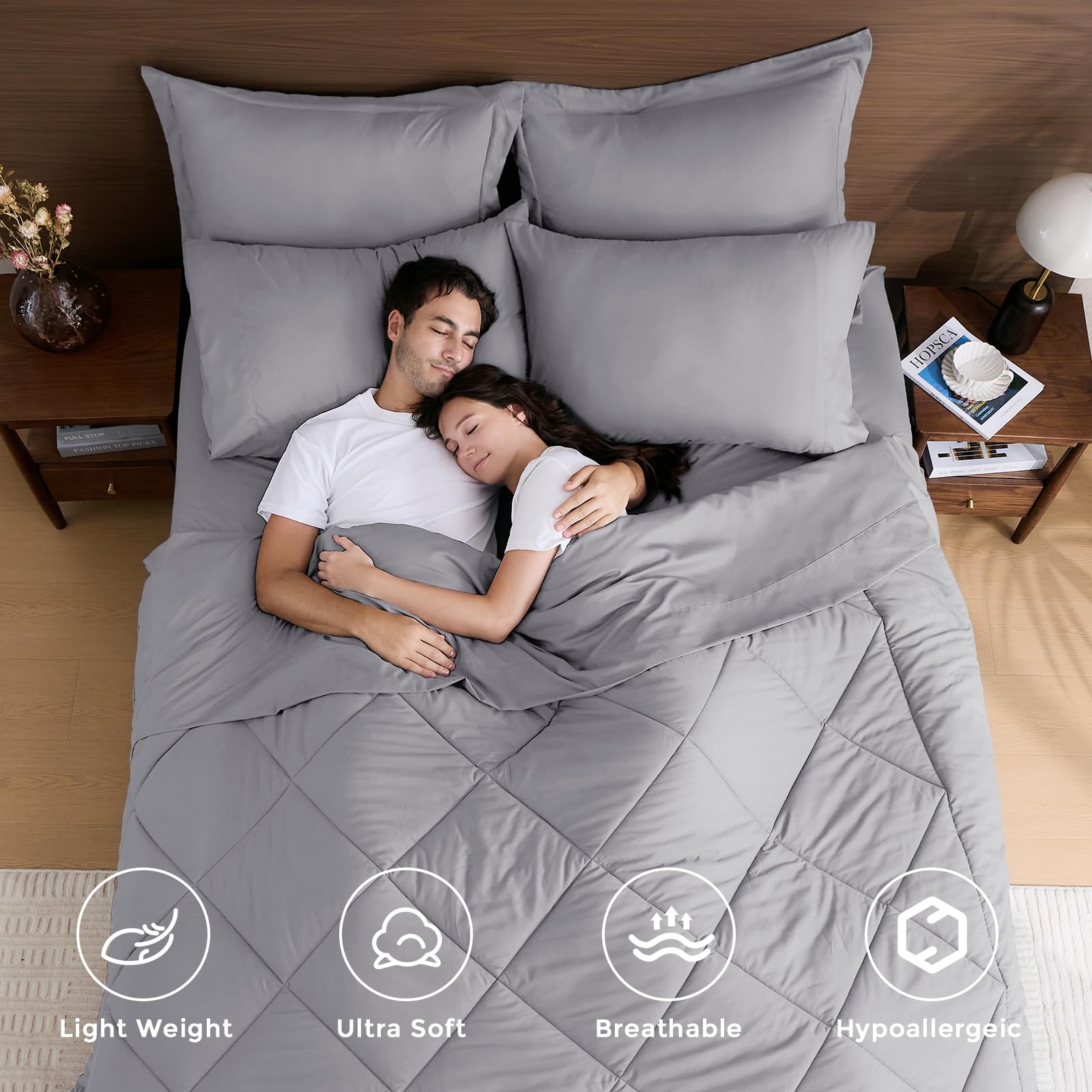HEVUMYI flat sheet in light grey offering breathable softness for all-season sleep