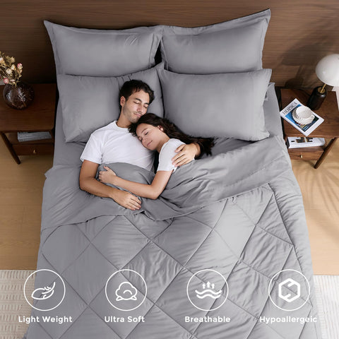 HEVUMYI flat sheet in light grey offering breathable softness for all-season sleep