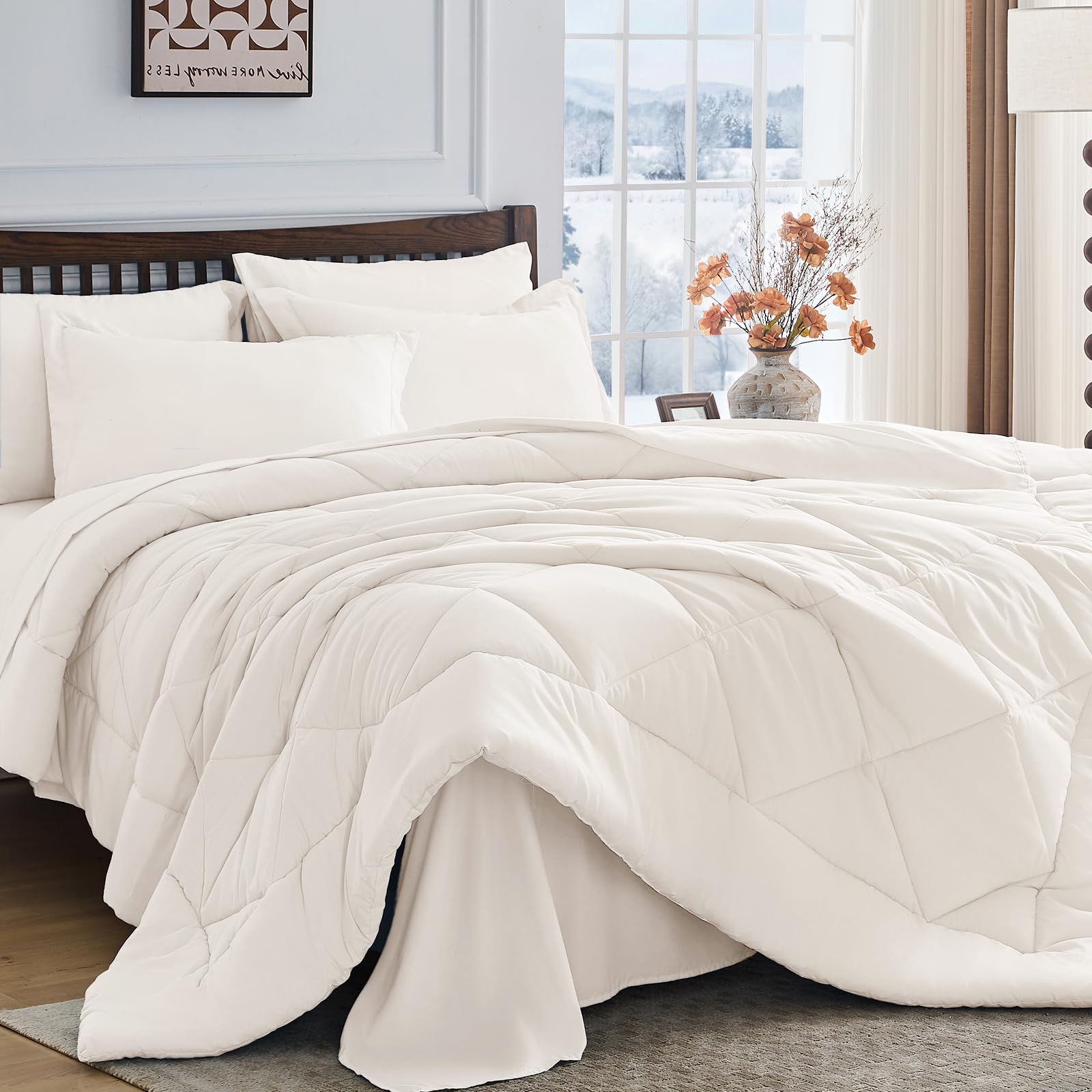 HEVUMYI Ivory Queen comforter closeup reveals soft microfiber texture