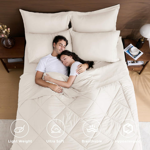 HEVUMYI Ivory Queen comforter full view highlights cloud-soft feel