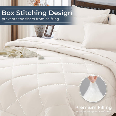 HEVUMYI Ivory Queen fitted sheet demonstrates deep pocket fit