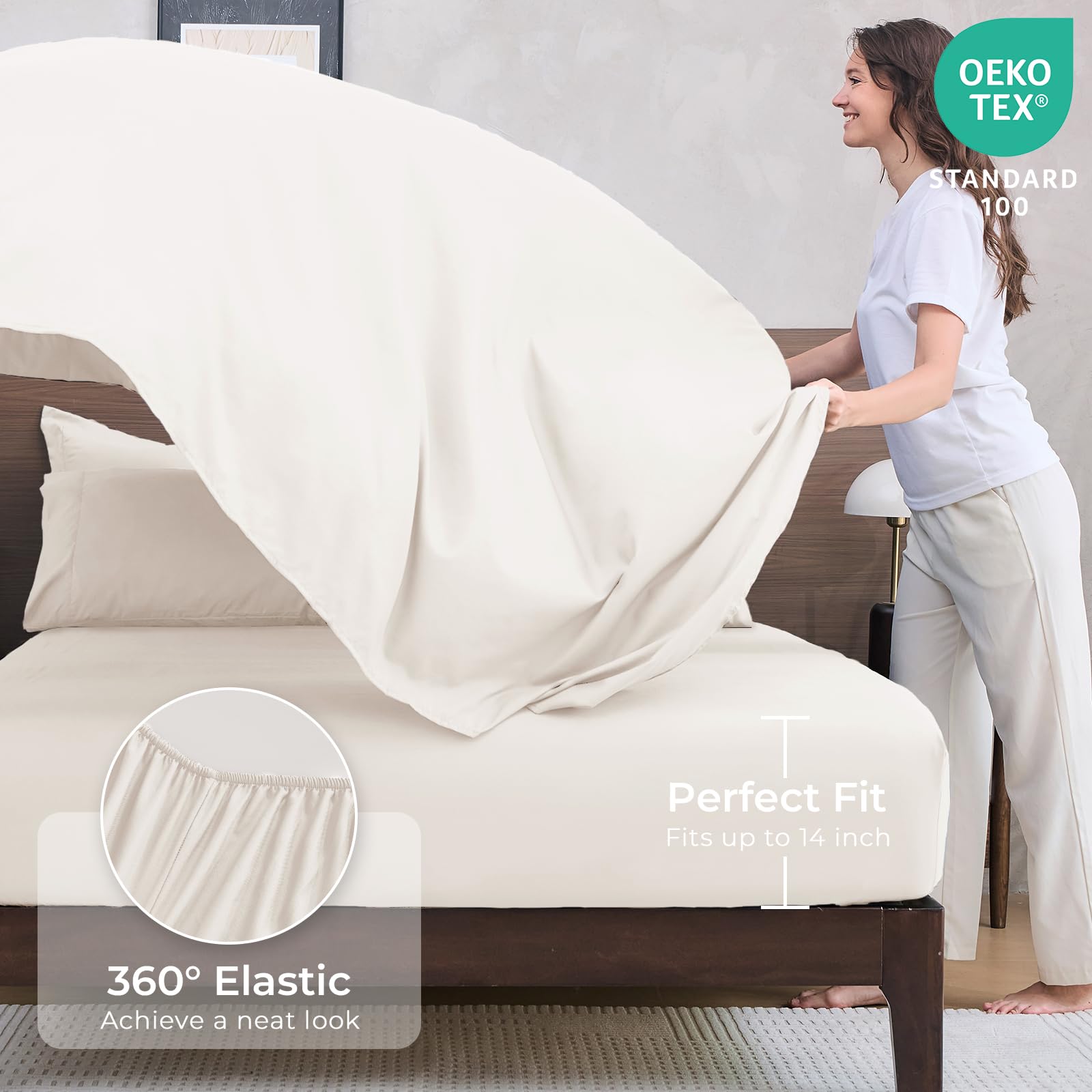 HEVUMYI Ivory Queen pillowcases show smooth, durable weave for longevity