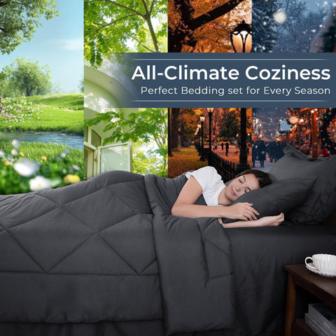 HEVUMYI King Comforter Set baffle box construction prevents fill shifting.