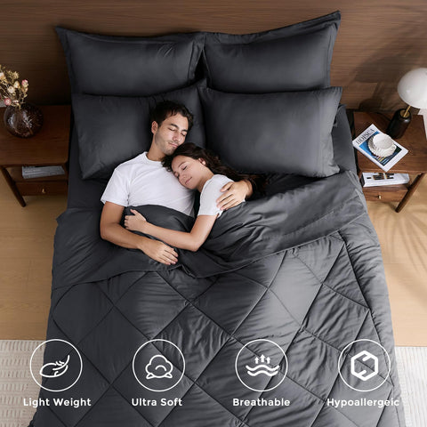 HEVUMYI King Comforter Set microfiber soft texture for quiet nights.