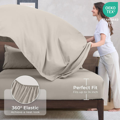 HEVUMYI Oatmeal Queen Pillow Shams add finished, hotel-like styling.