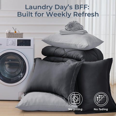 HEVUMYI queen comforter 88 by 88 inches provides ample all-season coverage.