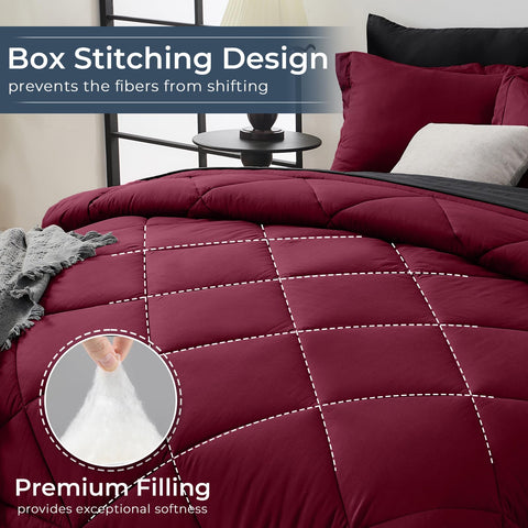 HEVUMYI two pillowcases included with burgundy accents for a coordinated look.