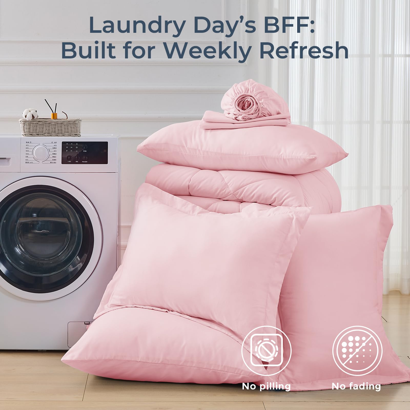 HEVUMYI Pink Queen deep-pocket fitted ensures a secure fit for thick mattresses.