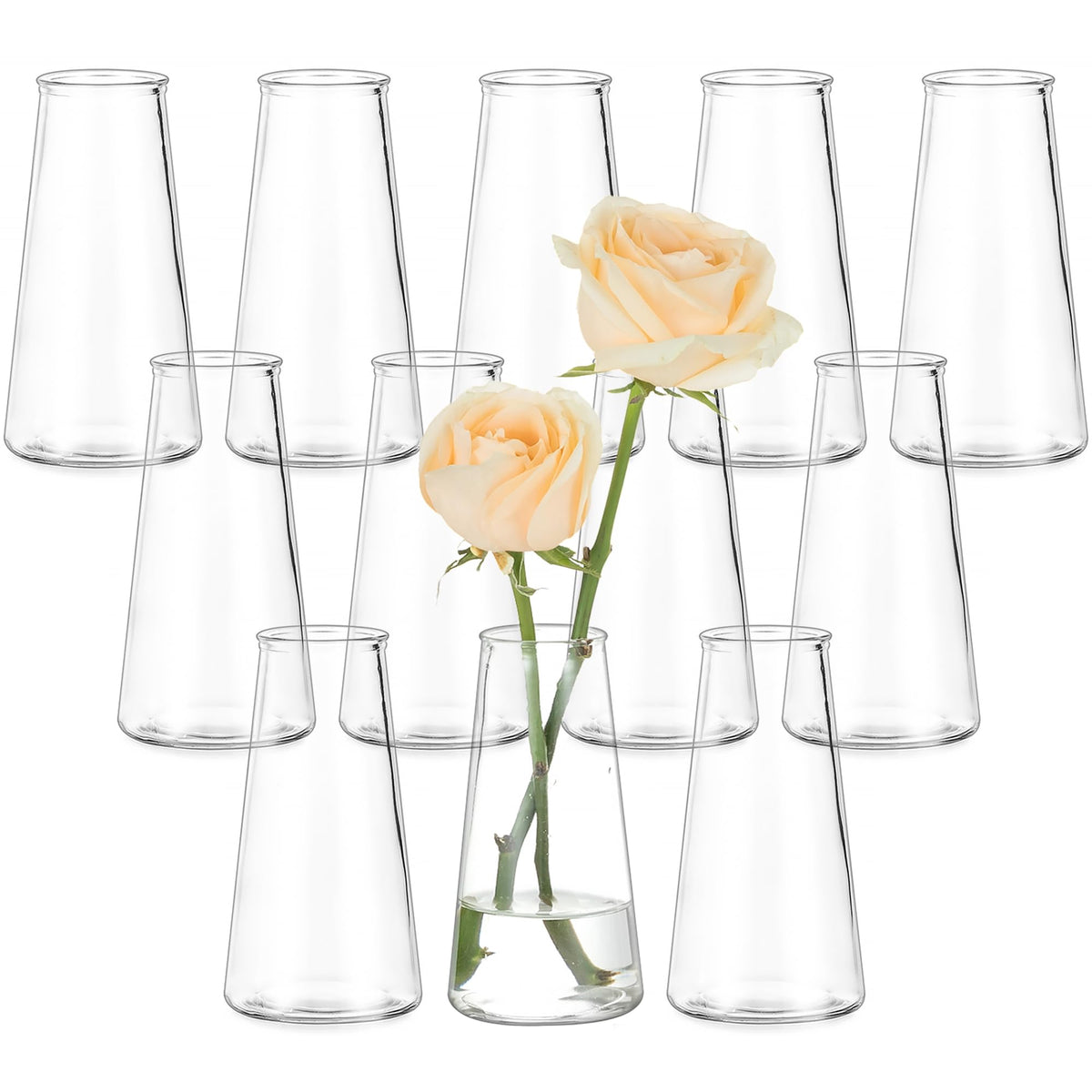 Hewory Glass Bud Vase centerpieces with conical shape for elegant wedding tables.